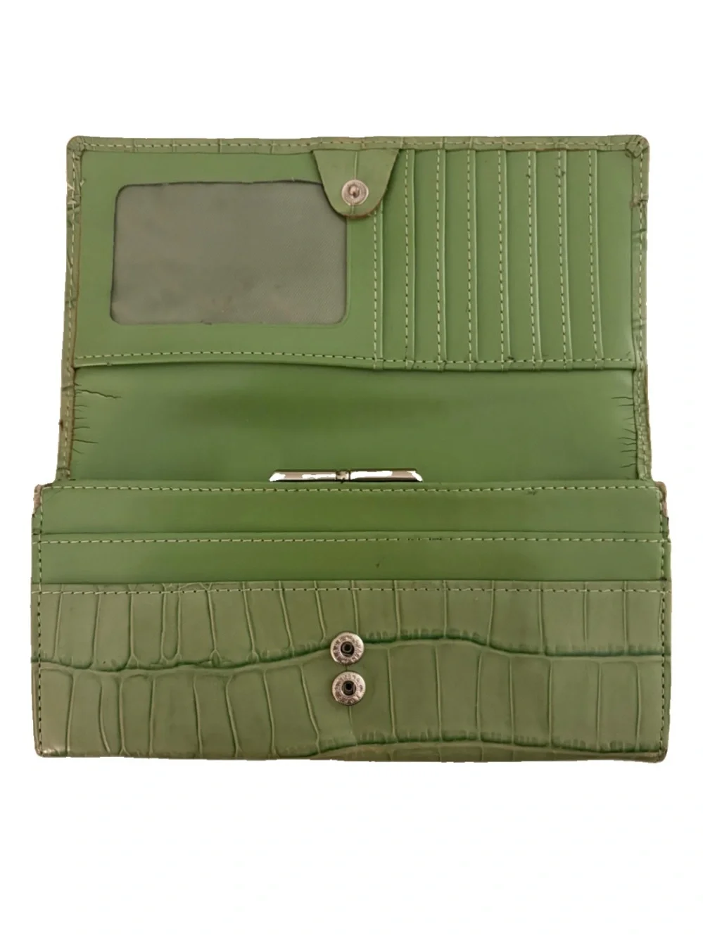 Green Croc-Embossed Leather Long Wallet